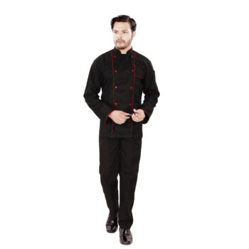 Black Chef Coat with Red Piping