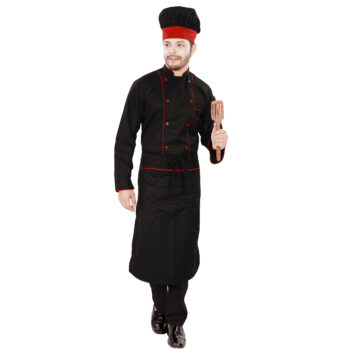 CDP Chef Uniform Black With Red Piping Full Set