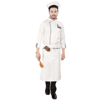 Executive Chef Coat Uniform Single Pocket Wight With Black Piping Concealer Button