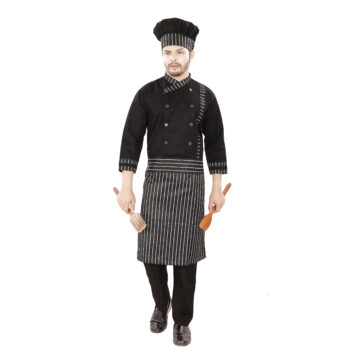 Catering Live Counter Uniform Black With White Lining Apron Design Full Set