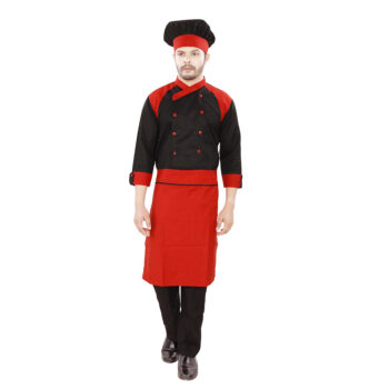 Catering Live Counter Uniform Black With red Combination Full Set