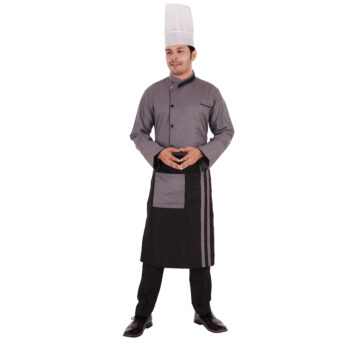 Executive Chef Kitchen Uniform With Concealer Button Grey Cuffs Full Set
