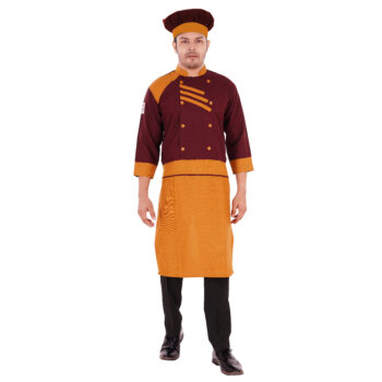 Catering Live Counter Uniform Yellow and Maroon Combination Fancy Full Set