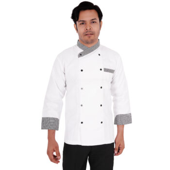 Checkered Detail White Chef Coat